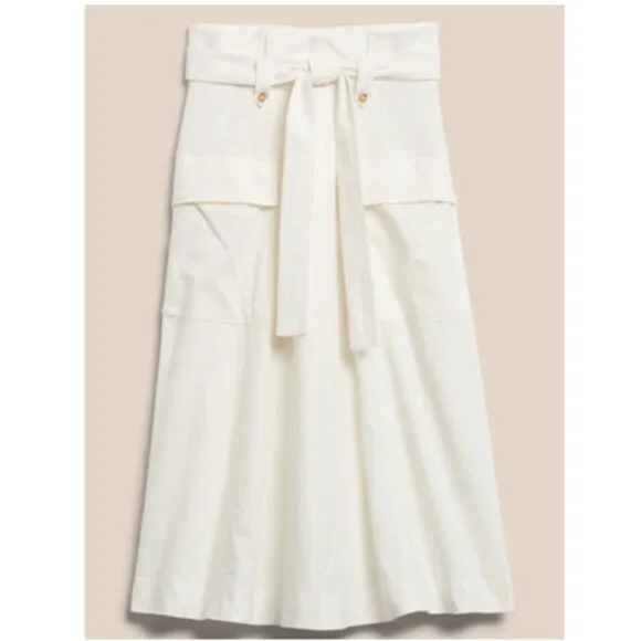 🌷Banana Republic Oversized Pocket Paper Bag Cream Midi A-Line Skirt w/Ti… - Picture 3 of 13